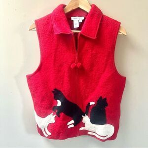 Coldwater Creek Red Vest with Cat Design